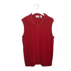 CHICO'S Travelers Sleeveless Slinky Hoodie Jacket Cherry Red Vintage XL